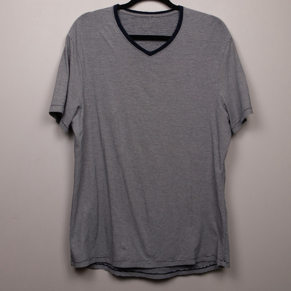 Lululemon 5 Year Basic navy and white stripe v-neck shirt-L